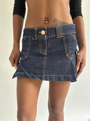 euro trash | small blue mini skirt with gold stitching