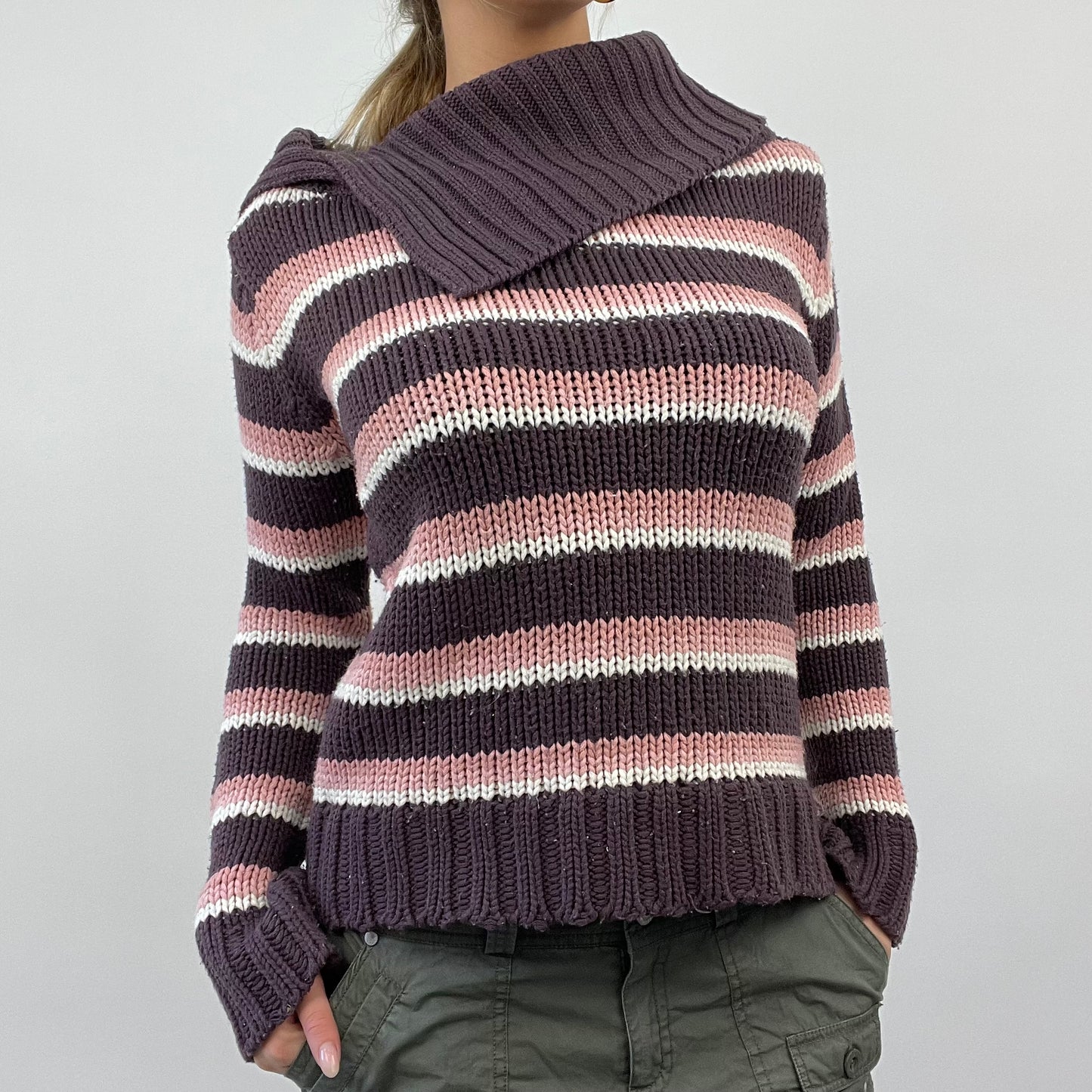 💚 💻 BEST PICKS | small purple and pink roll neck striped jumper