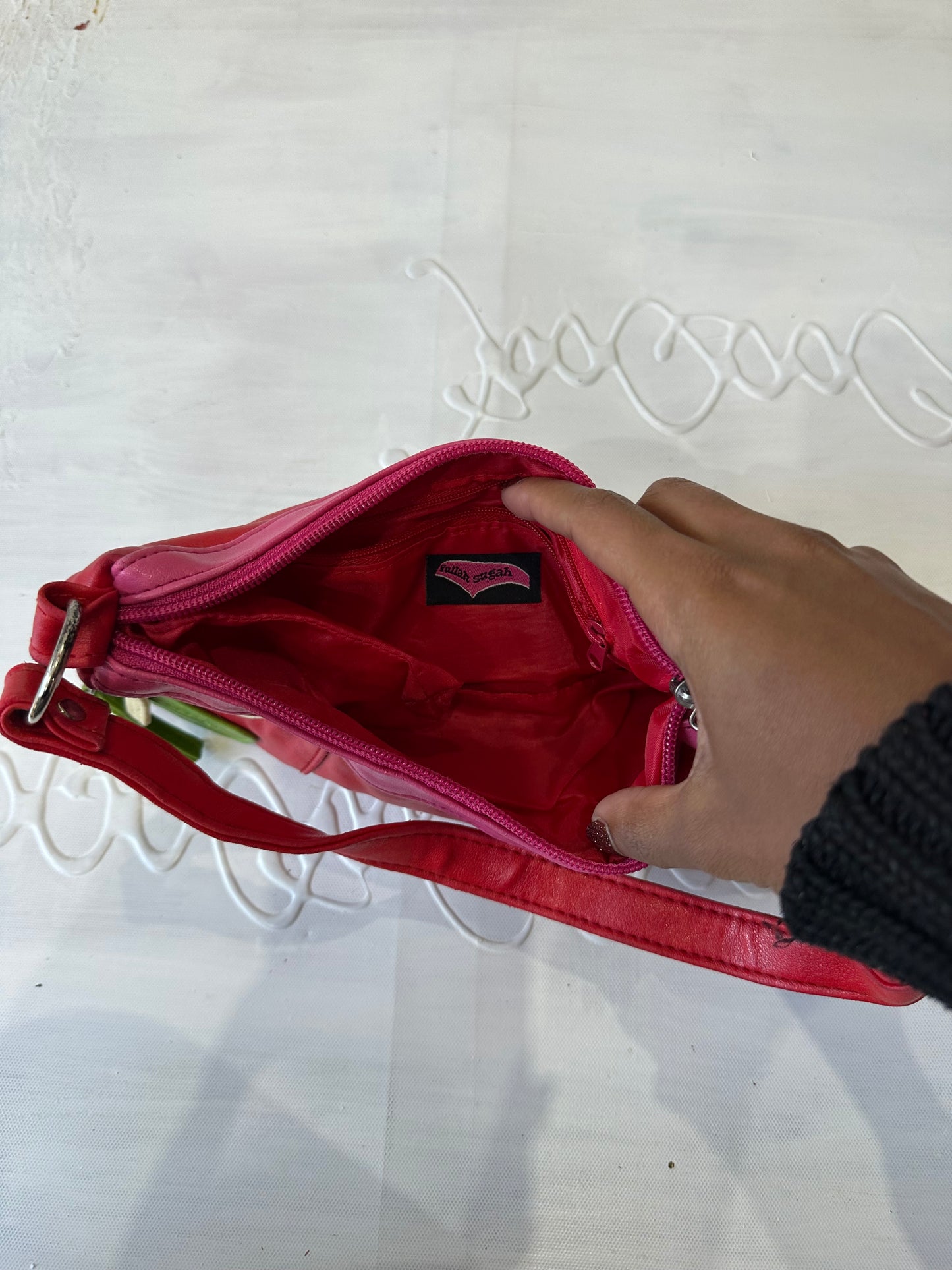 LFW edit | red mini baguette shoulder bag with zip detail