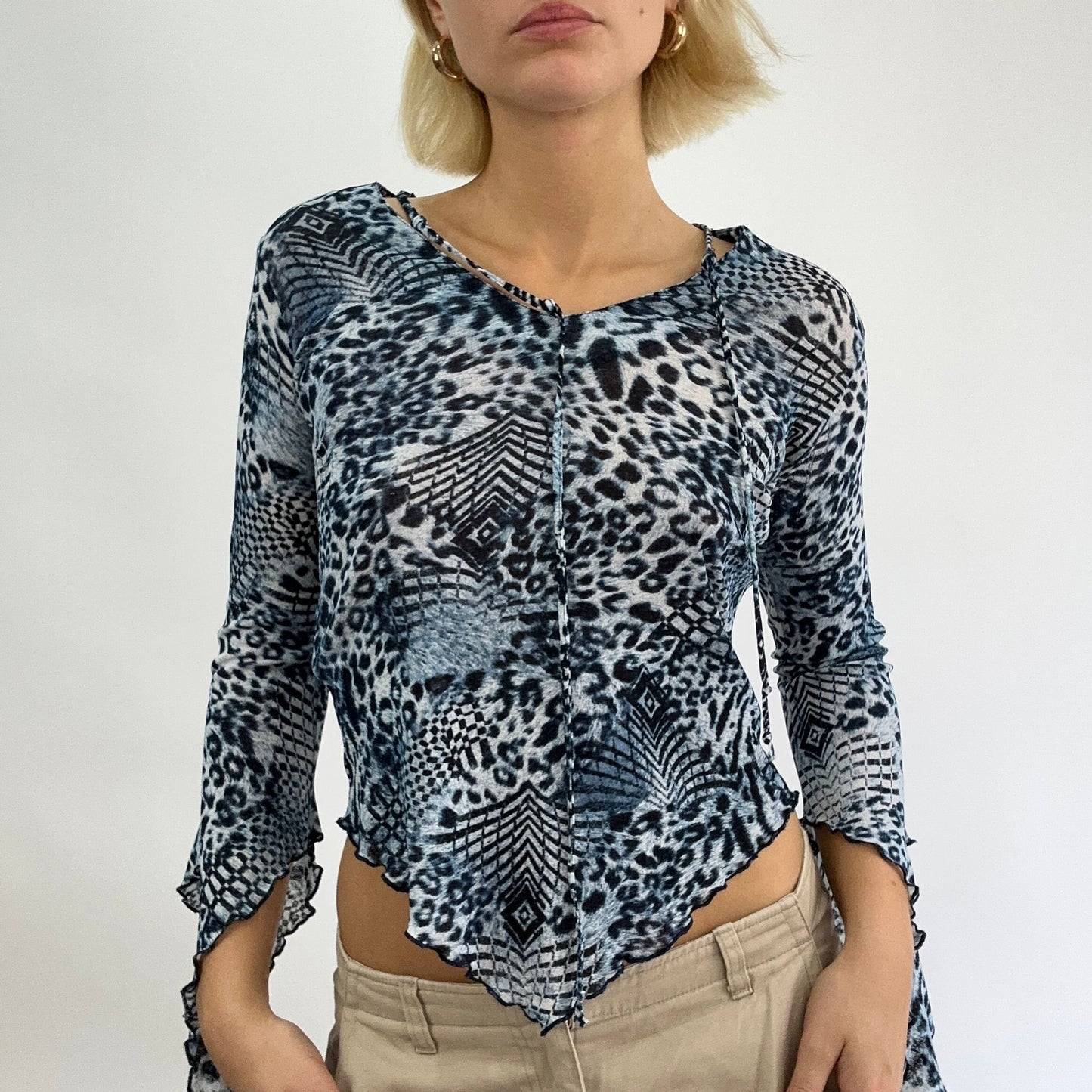BEST PICKS | small blue leopard print mesh long sleeve top