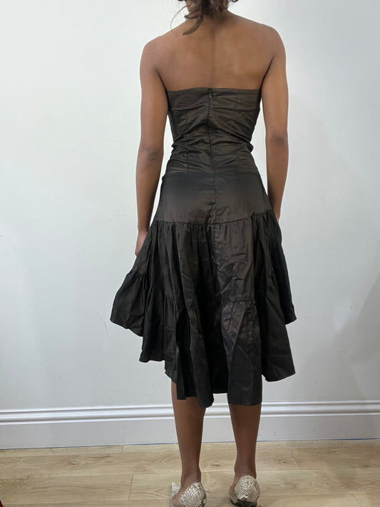 romantic grunge edit | small brown  asymmetric bandeau midi dress