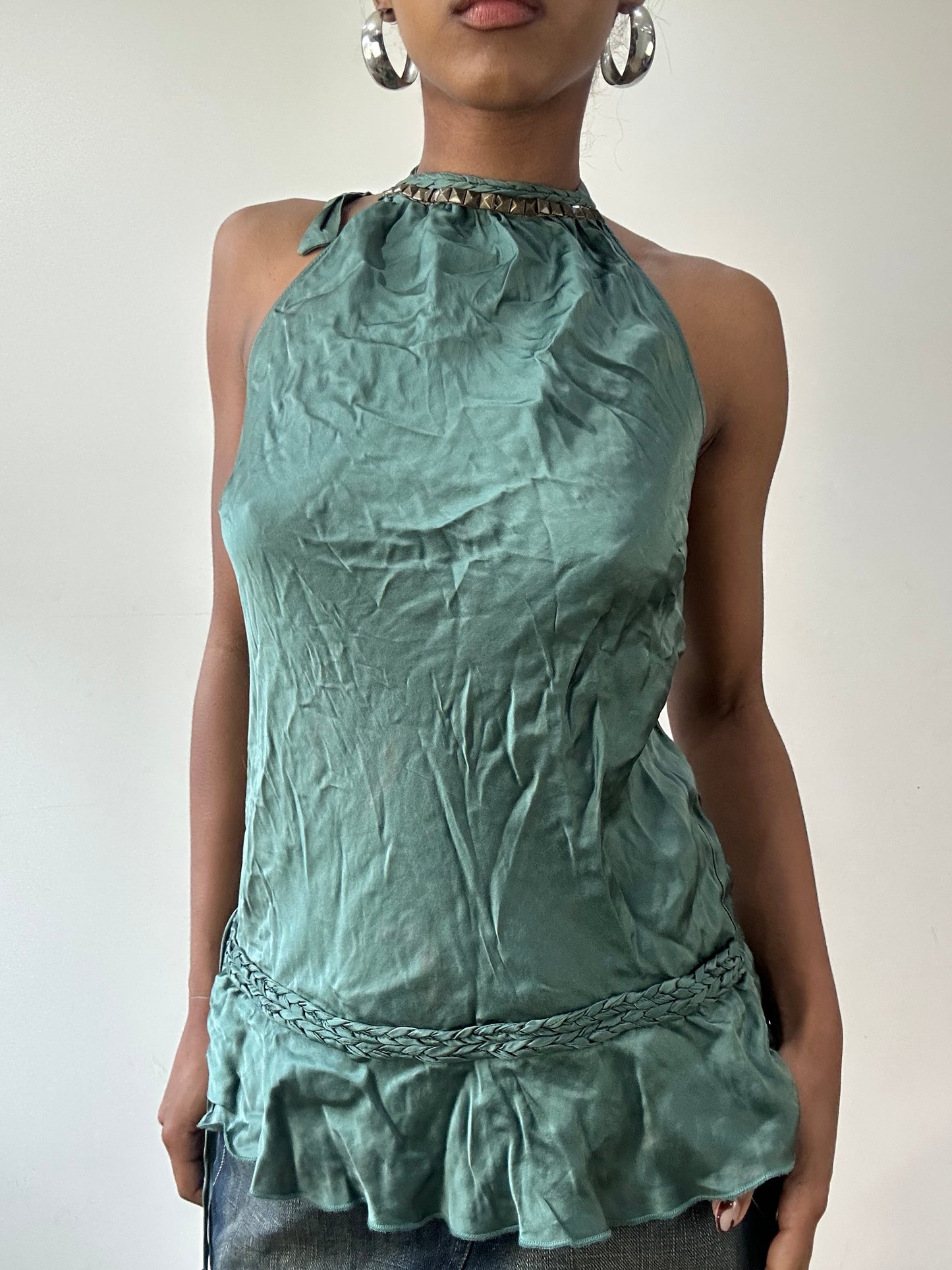 vintage edit thirty-one | small green halterneck top with studded neckline