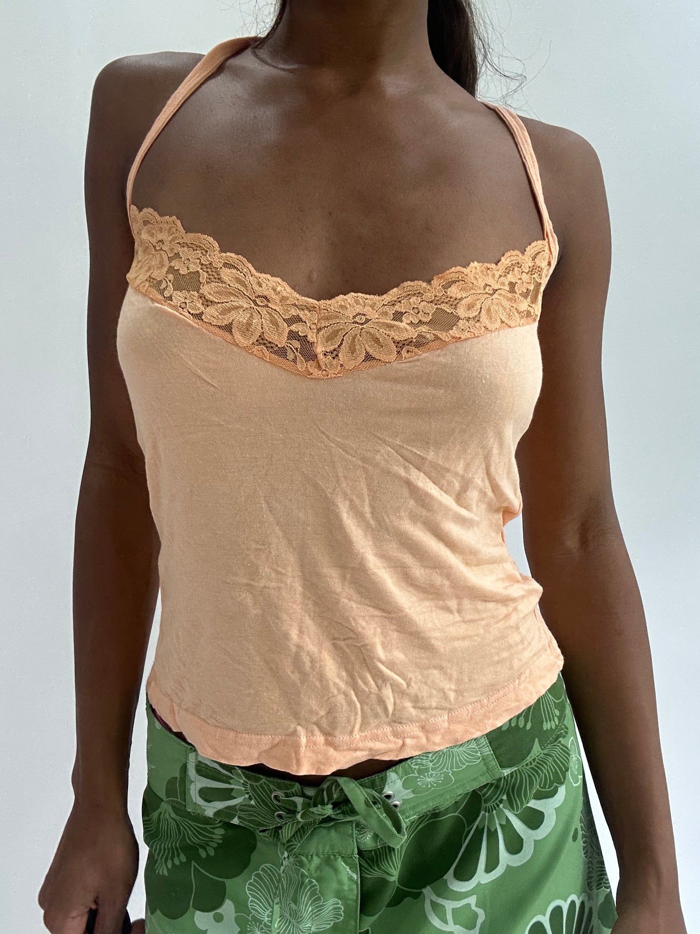 colourmaxxing drop | extra small orange crossover back lace cami