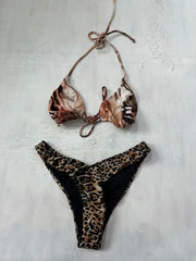 midsummer edit | Pequeno tigre impressão bikini vestido de cabeça das mulheres e leopardo impressão botões