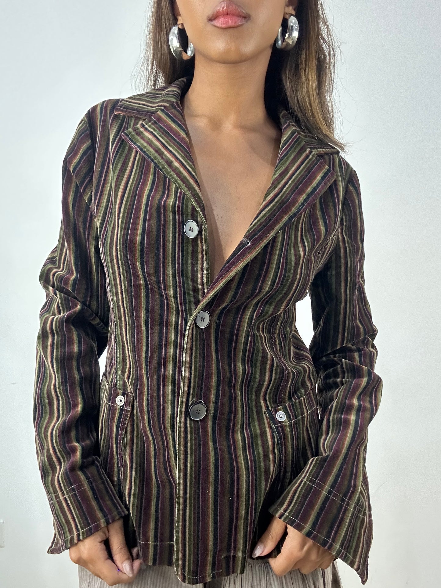 vintage edit: indie sleaze | medium purple and green pinstripe blazer jacket