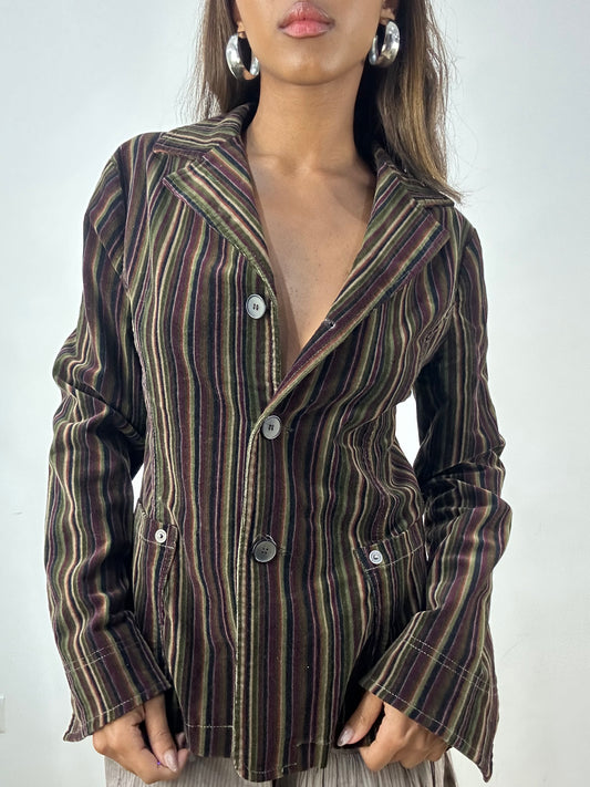 vintage edit: indie sleaze | medium purple and green pinstripe blazer jacket