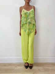 vintage edit twenty-seven | extra small green flowy mesh overlay trousers