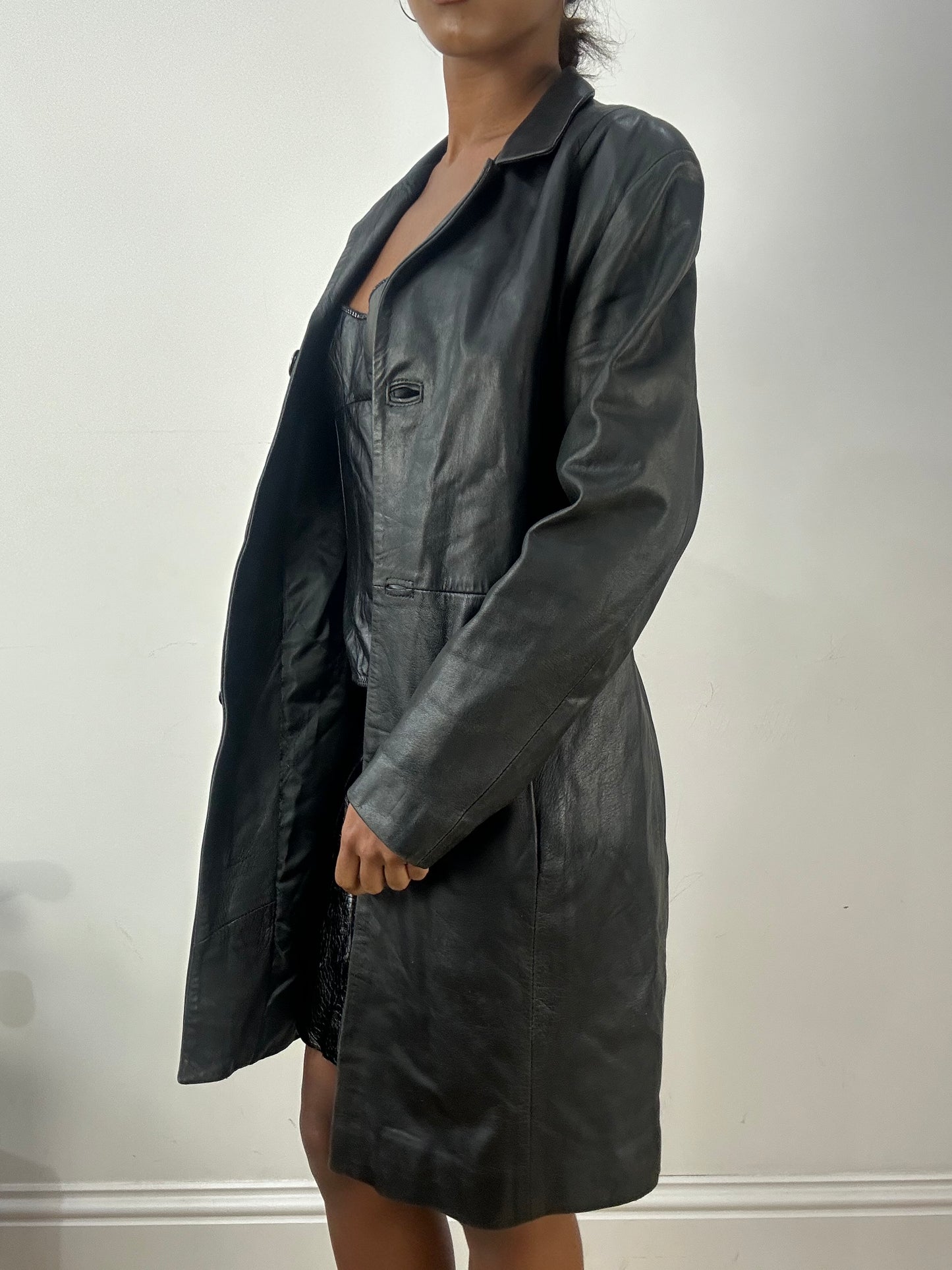 BEST PICKS | medium black leather trenchcoat jacket