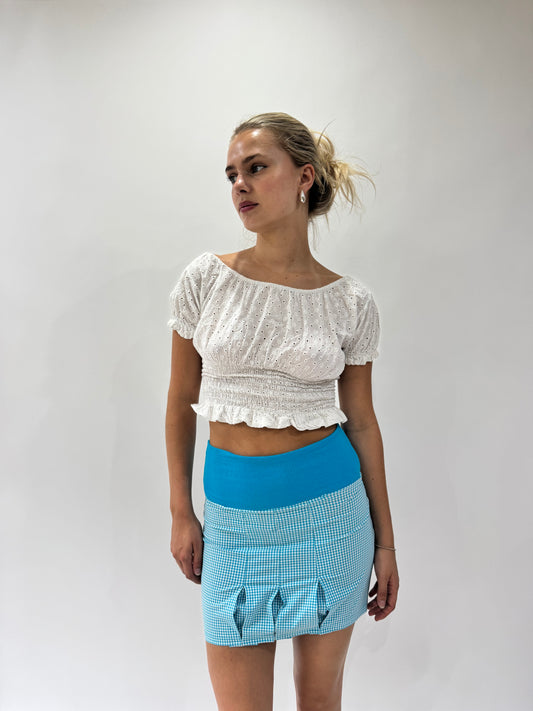french summer drop | small white broiderie cropped top