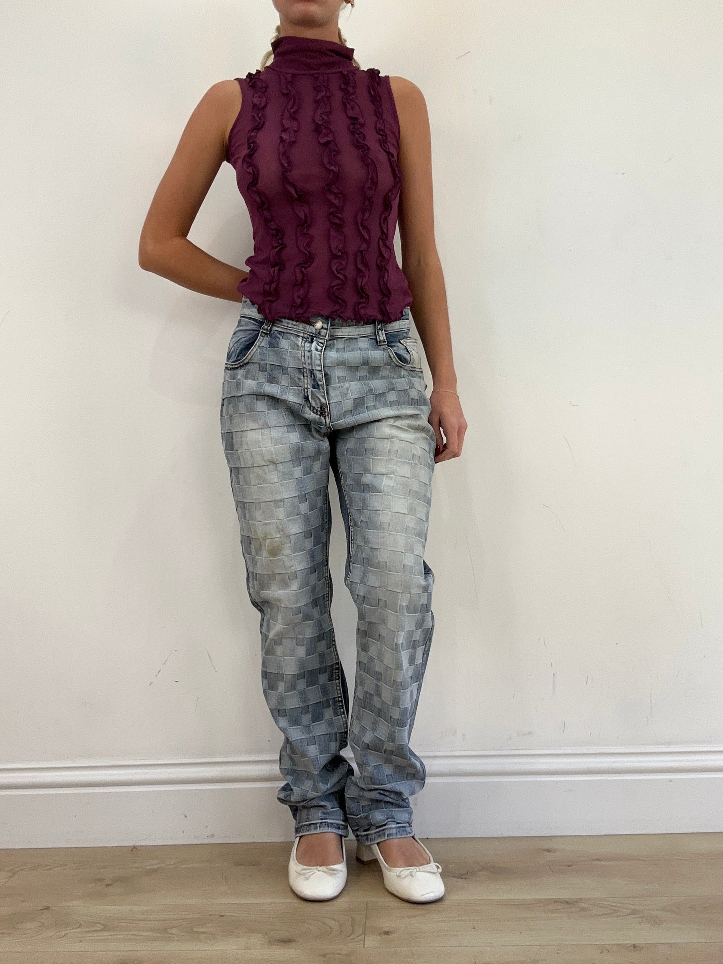 vintage edit thirteen | extra large louis vuitton style checkered denim jeans