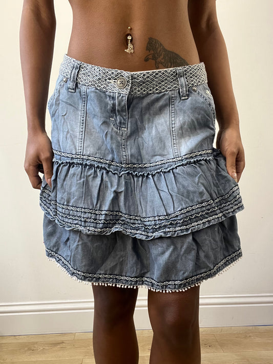 2016 edit | small blue espirt tiered midi skirt