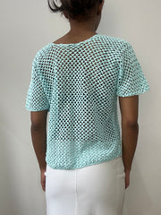 spring edit | small/medium blue crochet top with ribbon detail