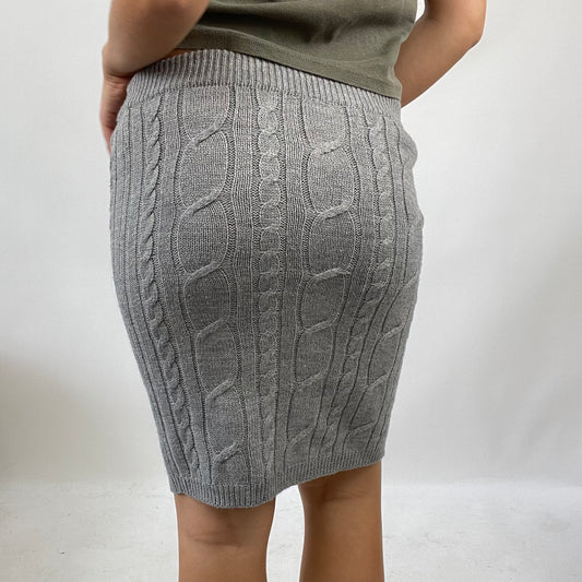 COASTAL GRANDMA DROP | small grey knit midi skirt