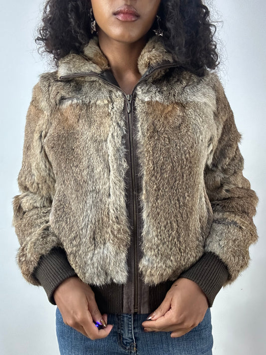 LFW edit | small brown fur zip up bomber jacket