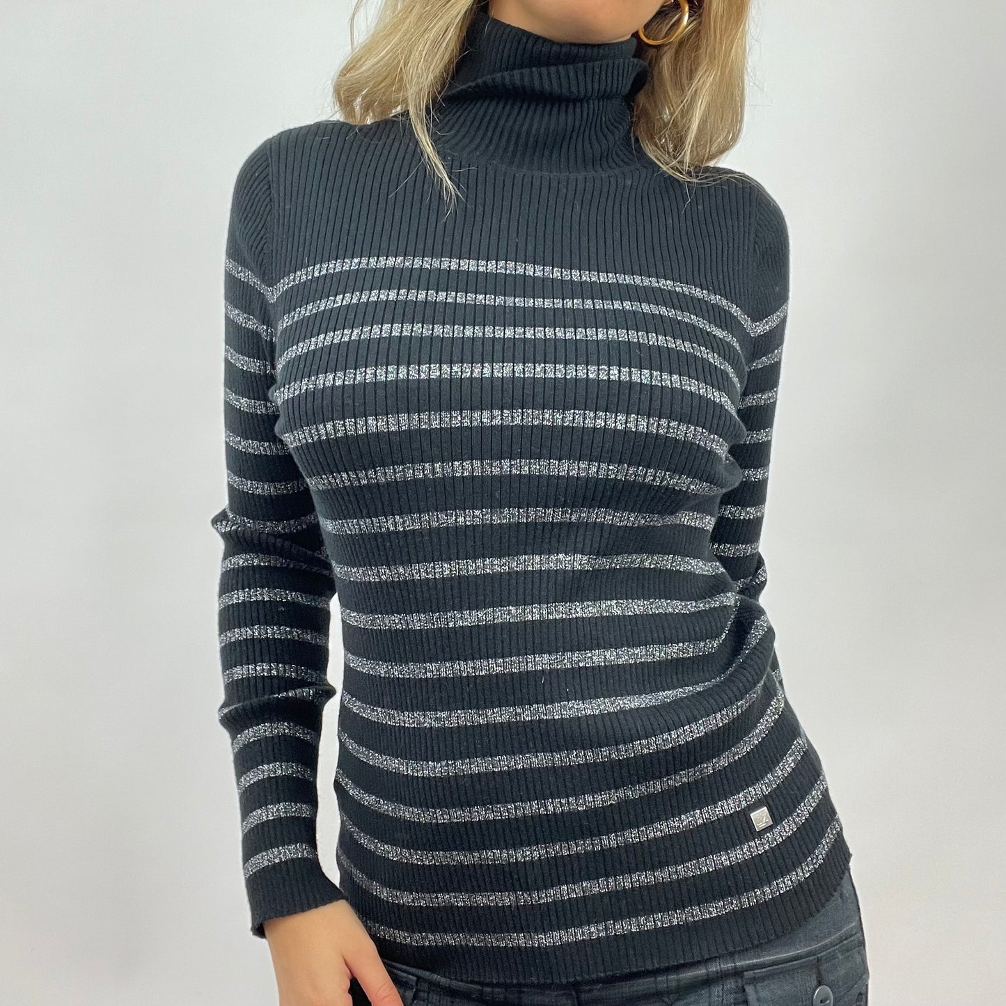 CORPCORE DROP | large black and silver ralph lauren stripy roll neck jumper