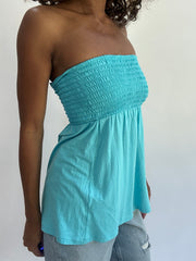 beach drop | taille: S/M · couleur: bleu · article: haut bandeau · détails: froncé
