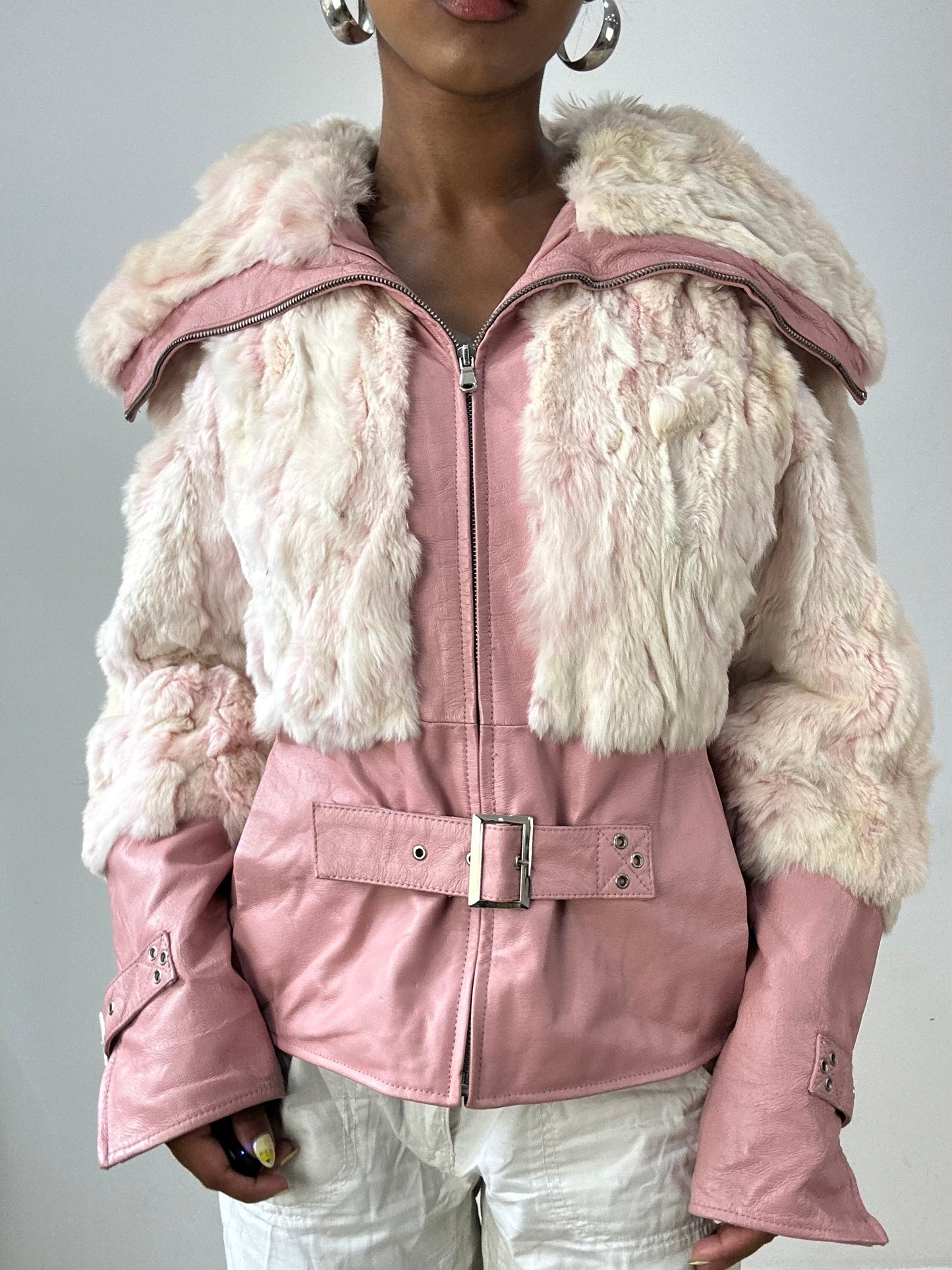 vintage edit thirty-two | medium pink faux fur and leather jacket