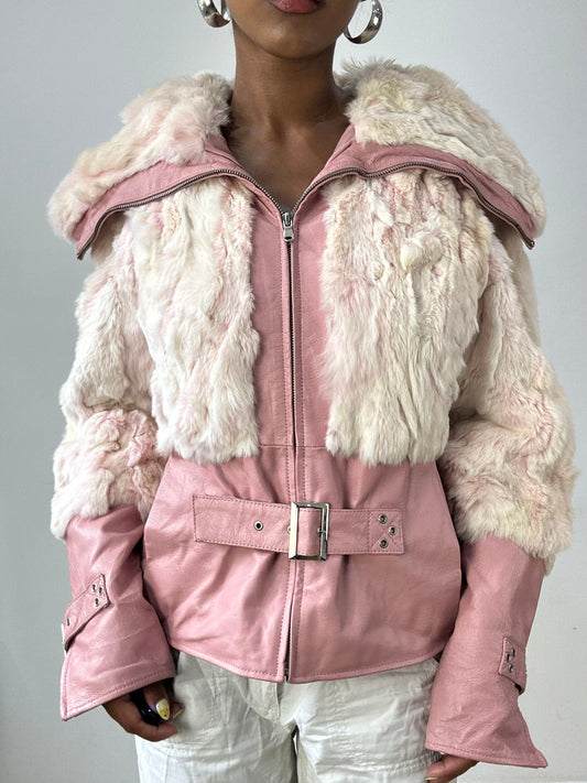 vintage edit thirty-two | medium pink faux fur and leather jacket