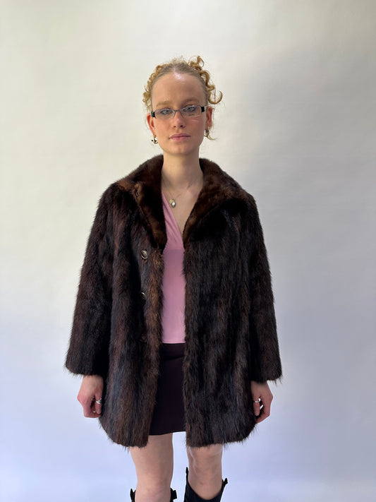 devil wears prada | medium brown button up fur coat