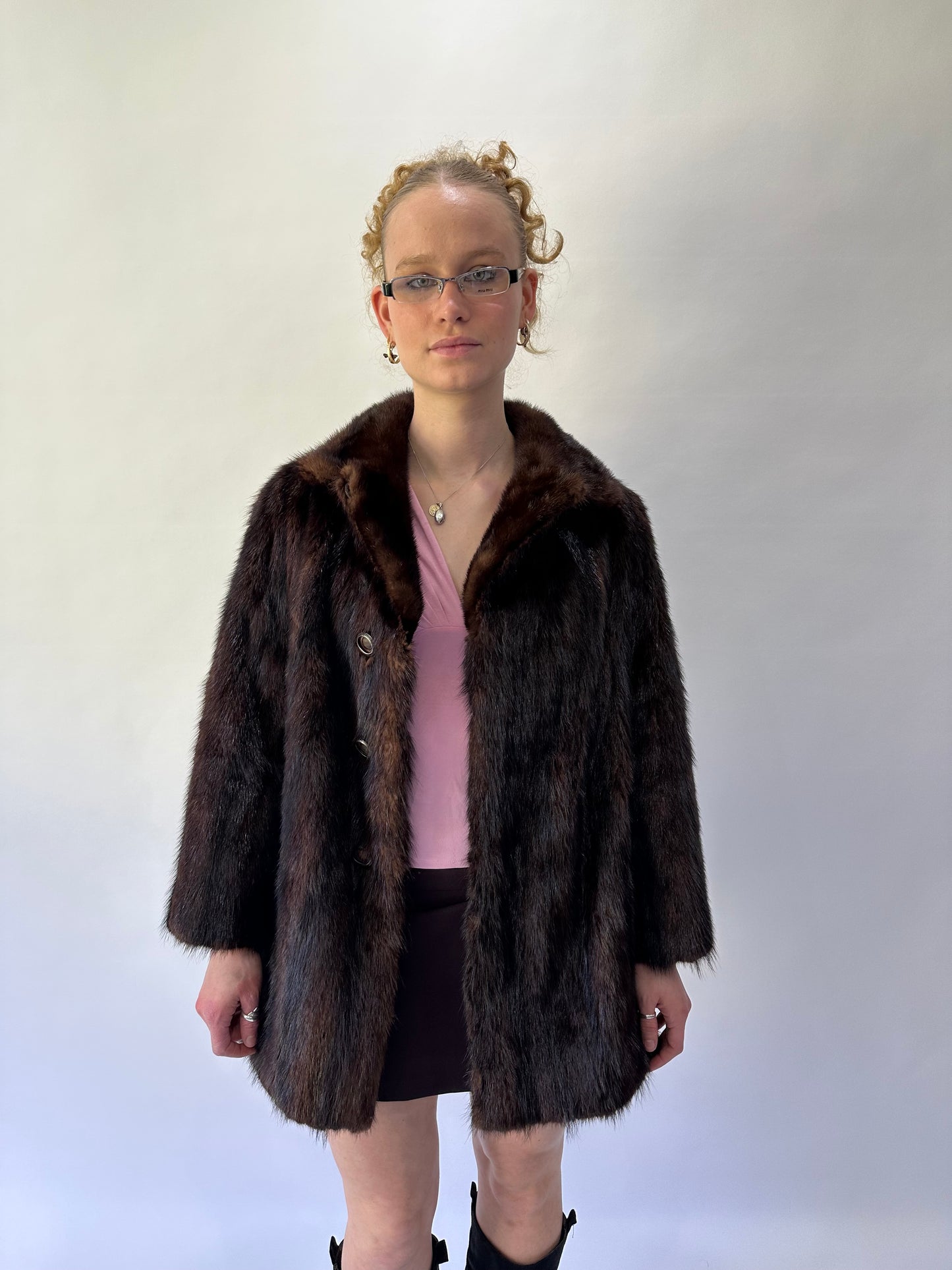 devil wears prada | medium brown button up fur coat