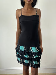 vintage edit: festival | small black and blue mini dress with frilled lace hem