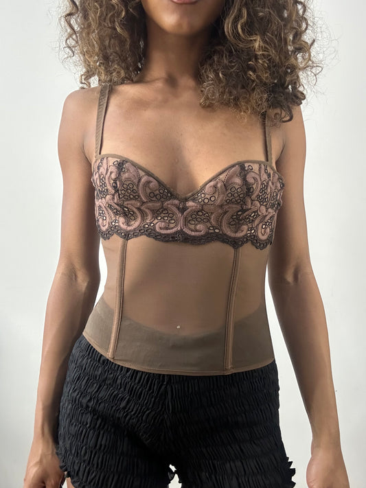 vintage edit: valentine’s day | small brown embroidered corset top