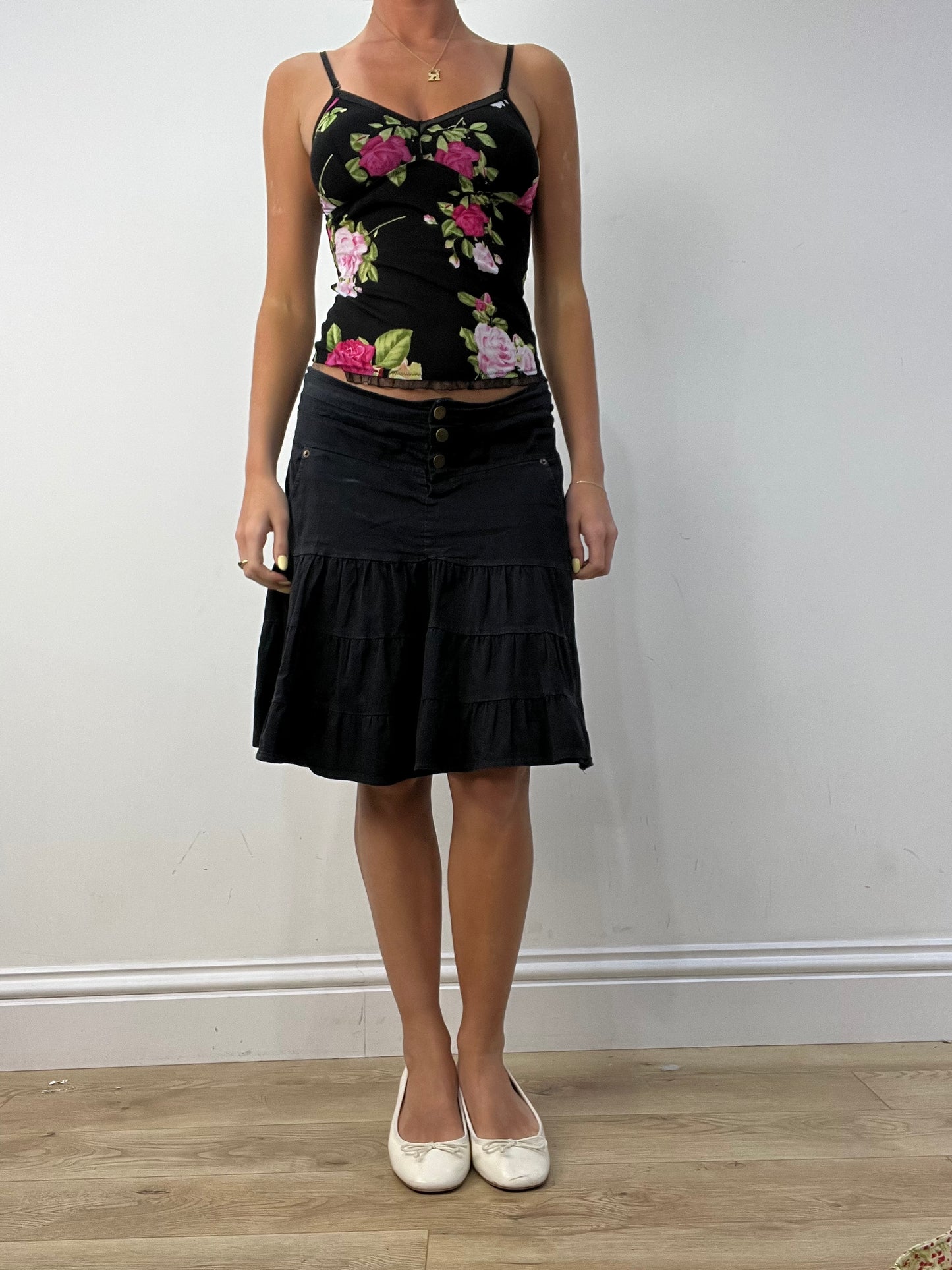 vintage edit twelve | medium black layered midi skirt