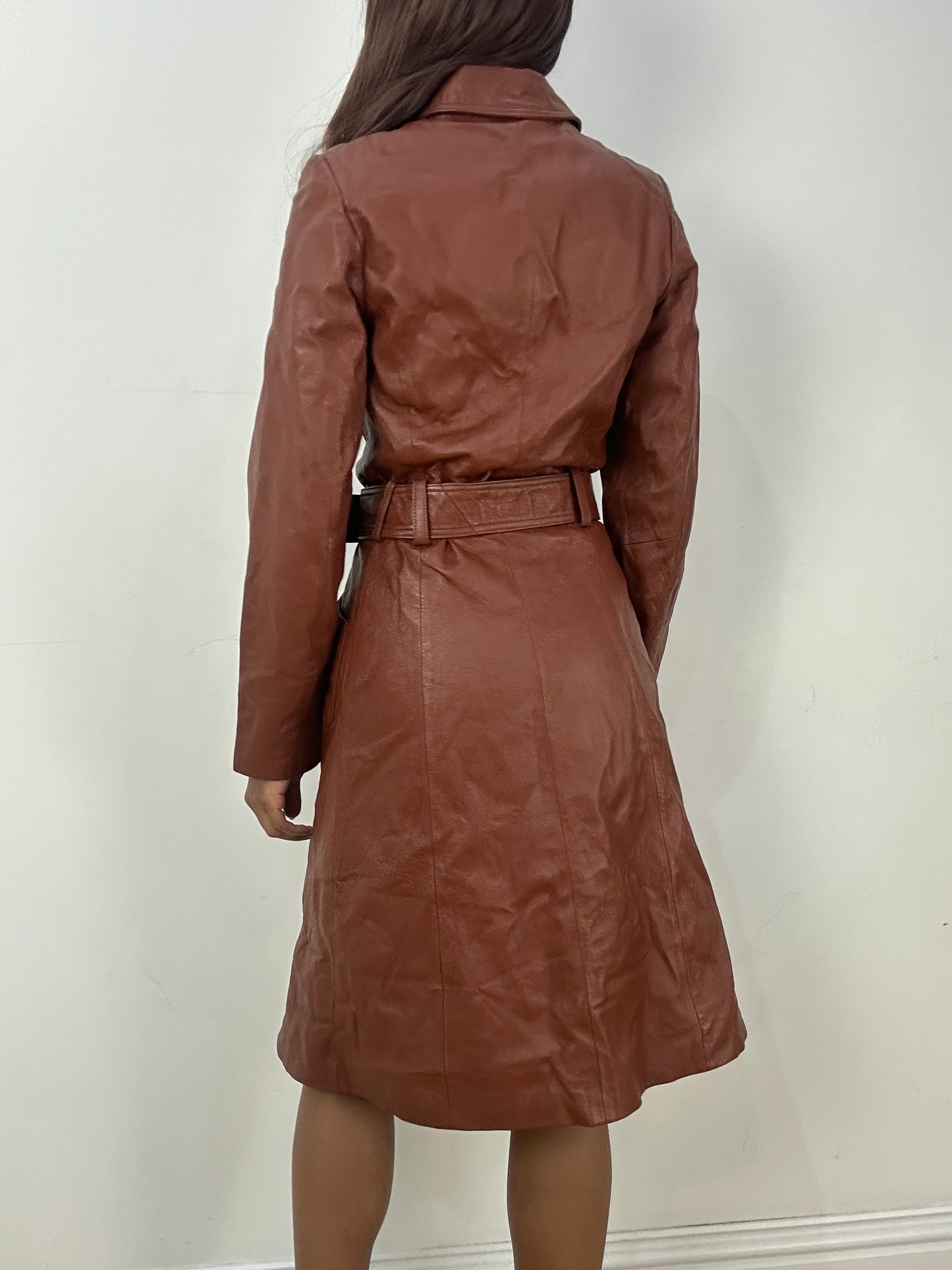 vintage edit thirty-three | small brown leather trenchcoat jacket