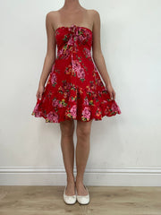 vintage edit: wedding guest | taille: S · couleur: rouge · article: haut bandeau · détails: longueur mini + fleuri + motif