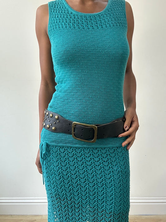 vintage edit thirty-one | one size brown and gold studded belt