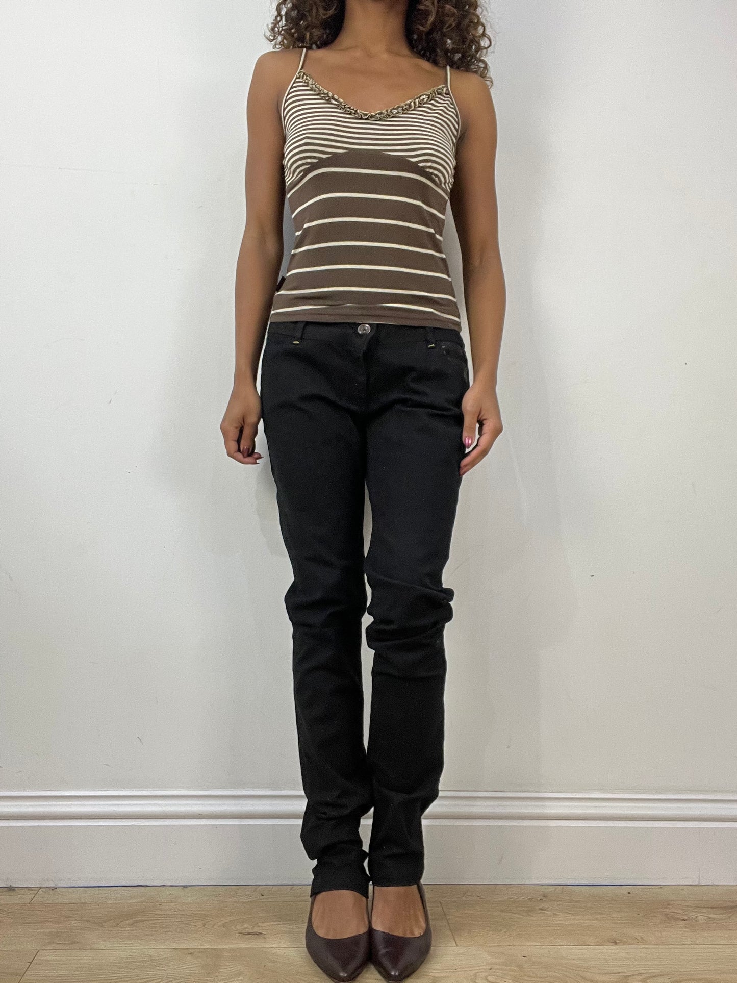 vintage edit thirty-four | small brown striped cami top and bolero set