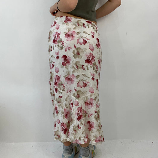 COTTAGECORE DROP | small cream and pink floral floaty midi skirt