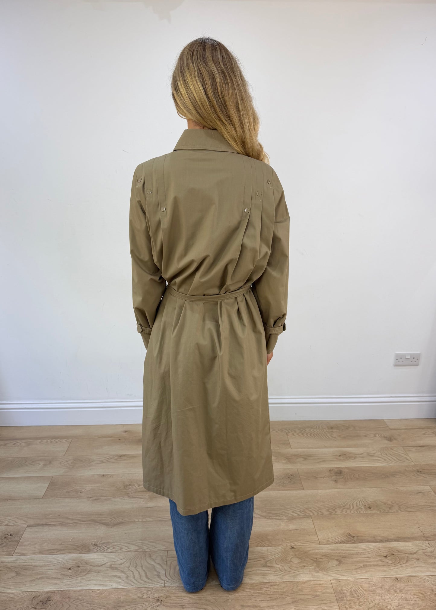 large beige trench coat