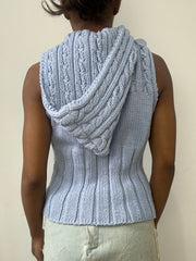 spring edit | small blue cable knit sleeveless hoodie top