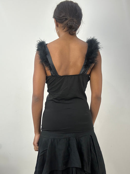 BEST PICKS | small black fitted vest top with faux fur straps