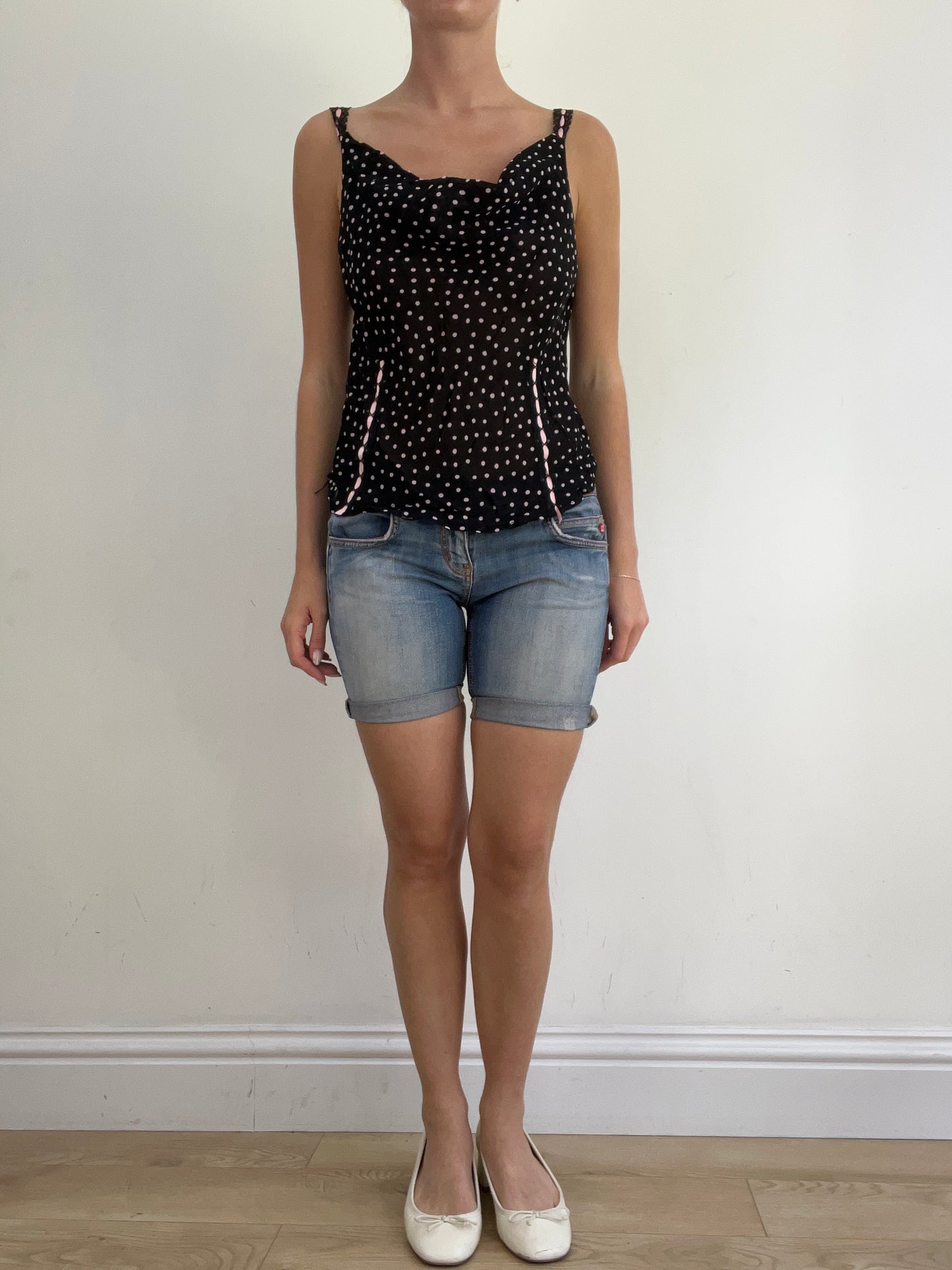 summer edit | small black mesh cami with pink polka dot print