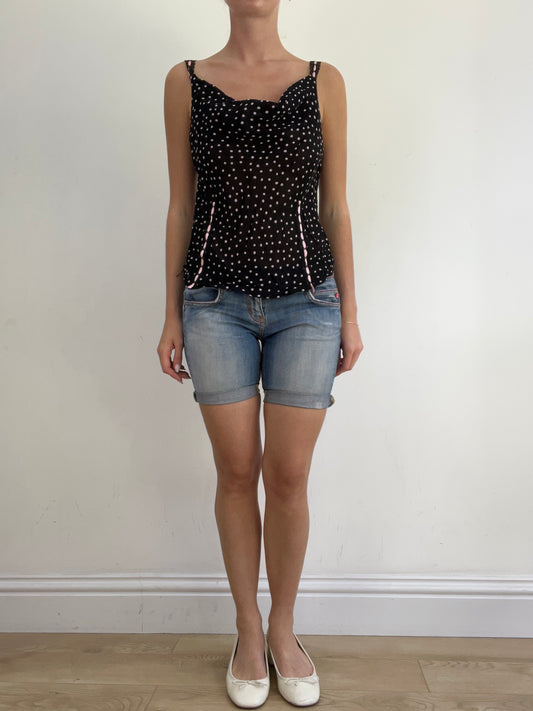 summer edit | small black mesh cami with pink polka dot print