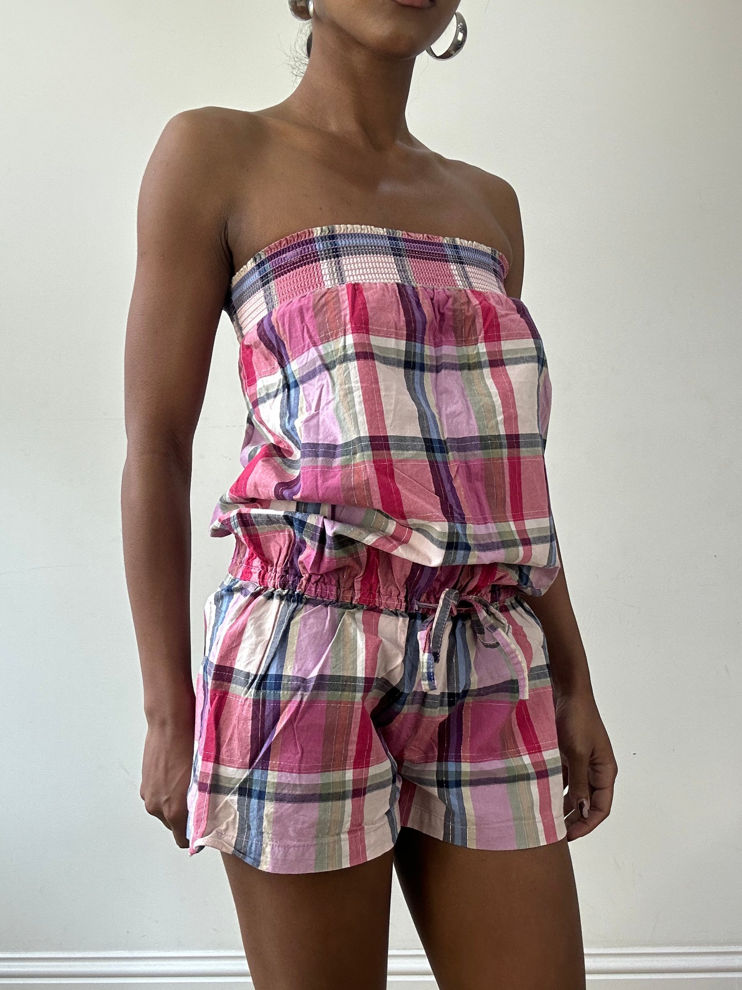 vintage edit thirty-one | small pink and purple plaid bandeau playsuit