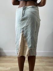 spring edit | small blue denim midi skirt with broiderie panelling