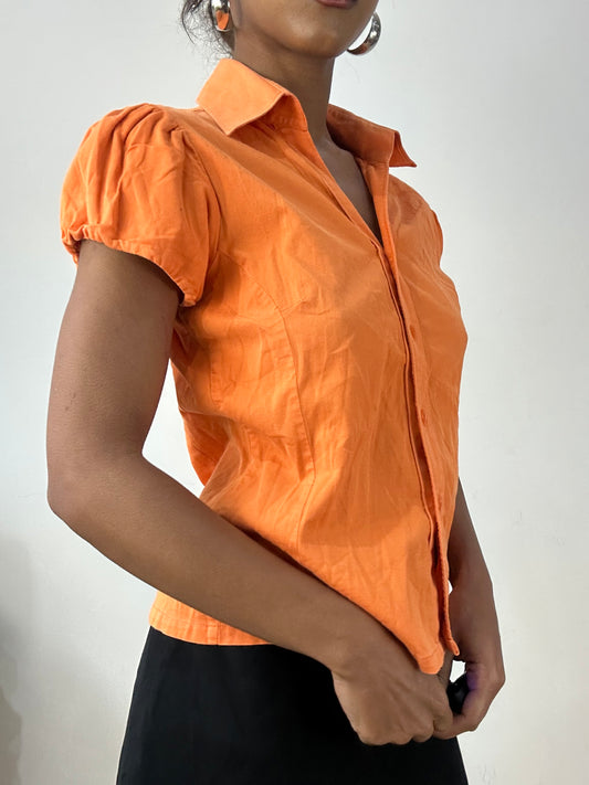 vintage edit: halloween | small orange short sleeve button up shirt