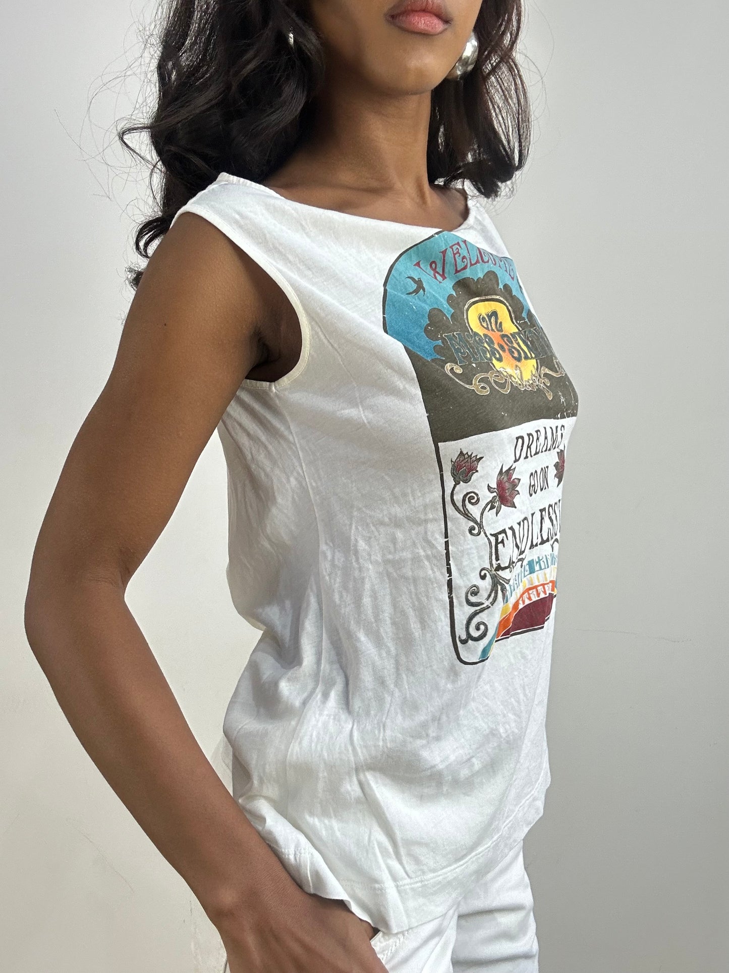 BEST PICKS | small white miss sixty graphic top with cutout back