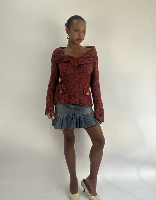 AUTUMN FAVOURITES | medium pink/red off the shoulder knit jumper