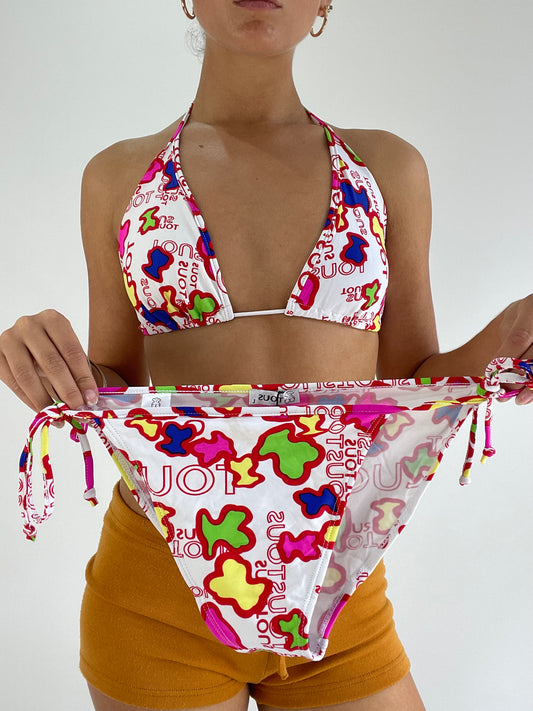 BEST PICKS | medium white bikini set with abstract multi colour print