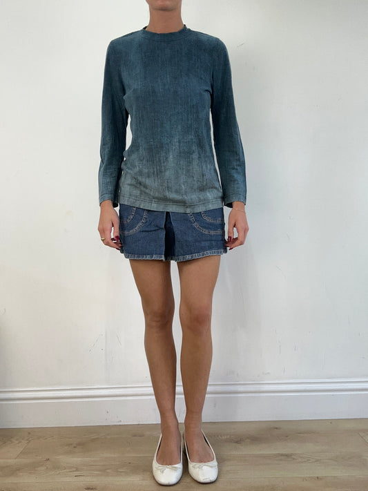 vintage edit sixteen | small mid wash denim pleated skirt
