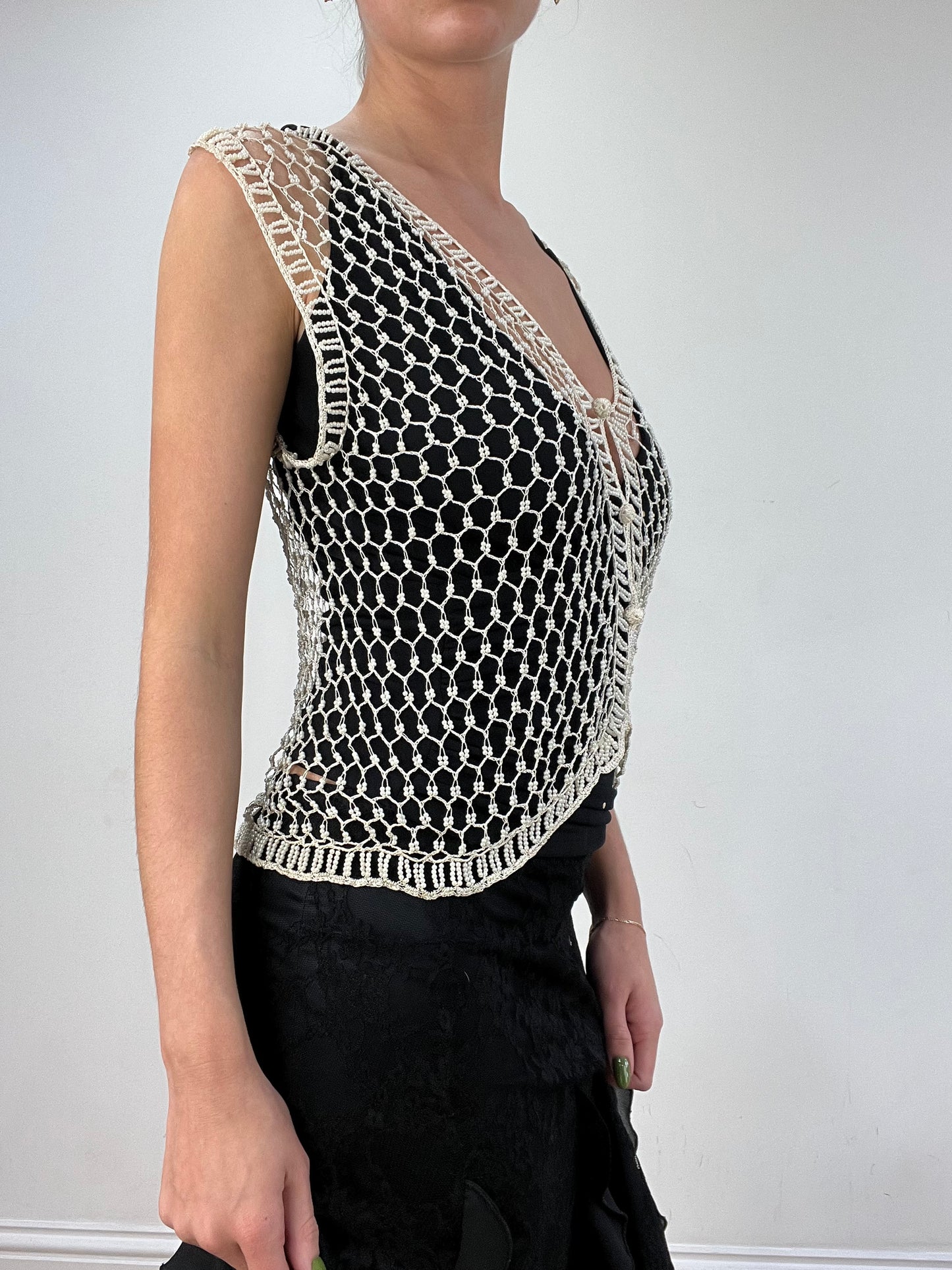 vintage edit seventeen | large cream pearl crochet cardigan
