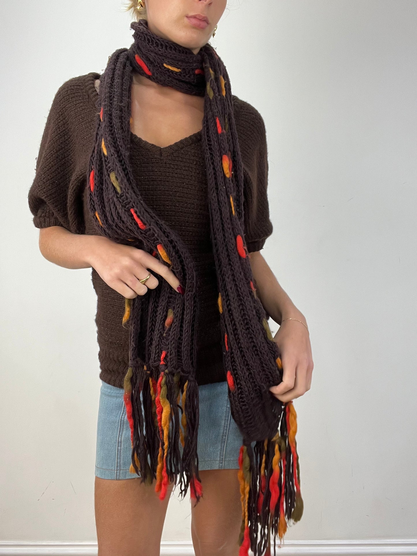vintage edit twelve | brown and orange knitted scarf