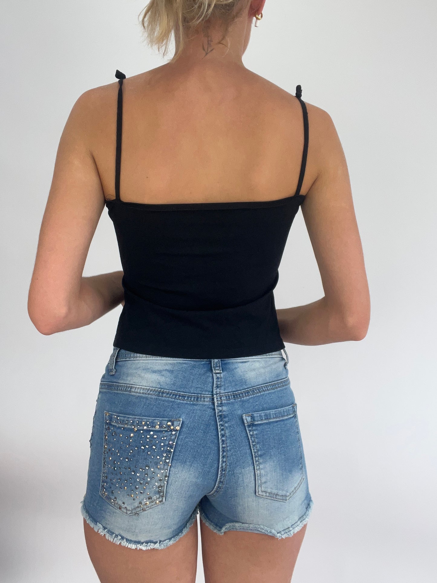 BRITISH SUMMER GIRL DROP | small black cami with rose graphic