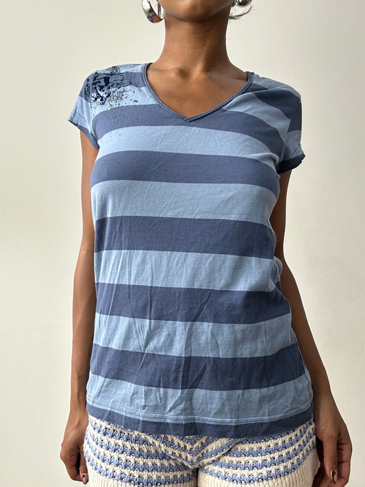 midsummer edit | small blue esprit short sleeve top with stripe print