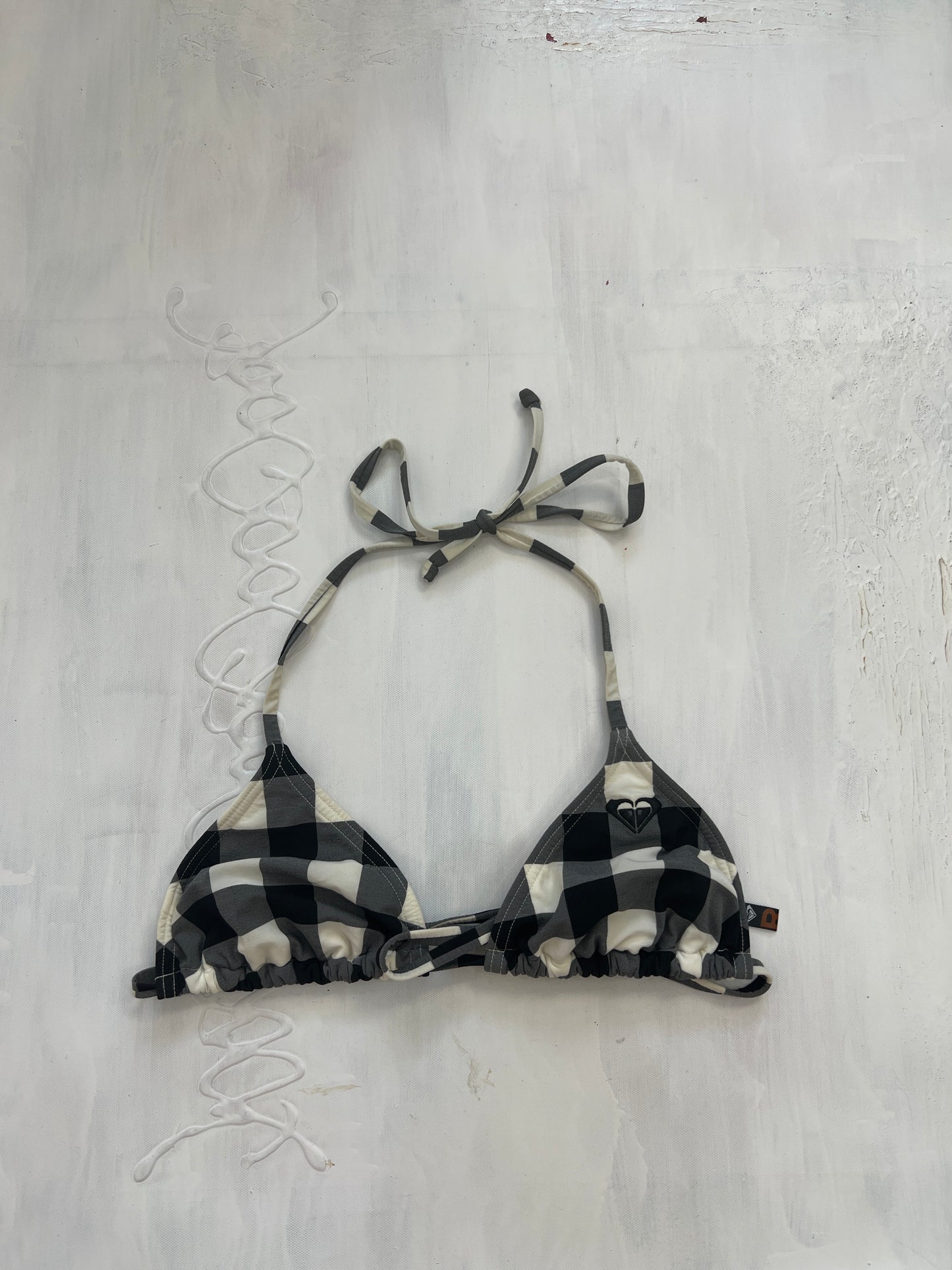BRAT GIRL SUMMER DROP | medium roxy black and white checkered bikini top
