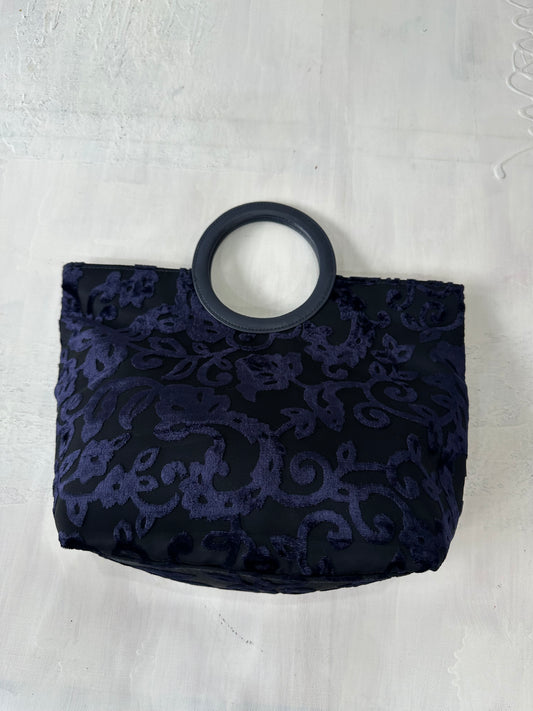 vintage edit: halloween | blue and black handbag with velvet details